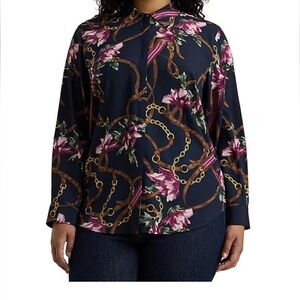 Lauren Ralph Lauren Equestrian Inspired Floral Print Long Button Shirt 2XL